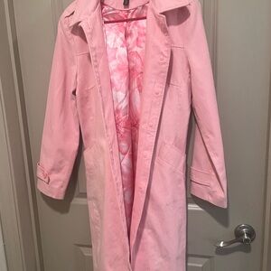Black Rivet Pink Twill Trench Coat